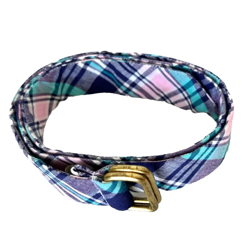 Sid Mashburn Plaid D Ring Belt Mens Medium Pastels Green Pink Purple Blue Brass